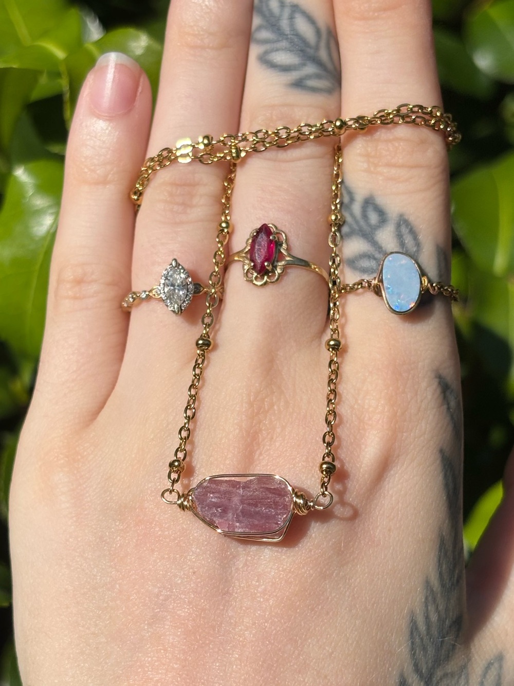 Pink tourmaline built in necklace